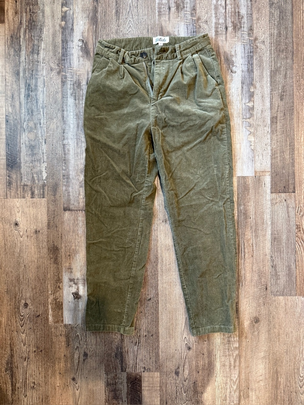 Olive Corduroy Pleated Trousers